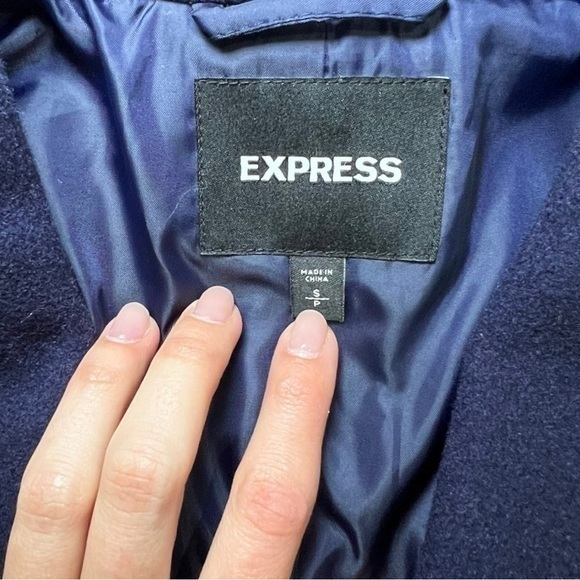 Express‎ Wool Navy Blue Flare Sleeve Coat Size S - Picture 3 of 9